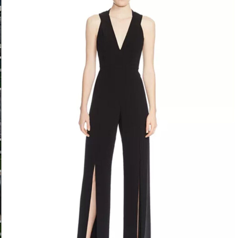 Halston Heritage Sleeveless Halter Jumpsuit With Strappy Back Black